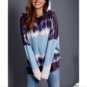 NWT $86 LUUSKE purple blue ombre tie dye hoodie sweater top M L XL 1X 2X